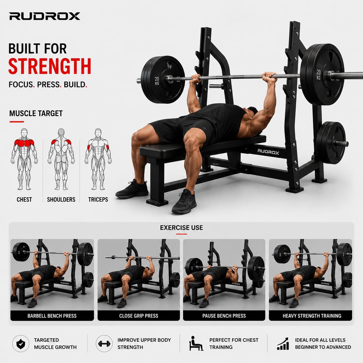 RUDROX RXF-20 Commercial Olympic Flat Bench Press