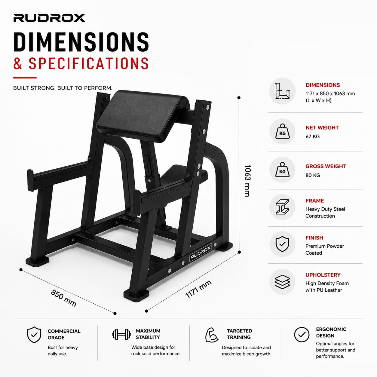RUDROX RXP-35 Commercial Preacher Curl Bench