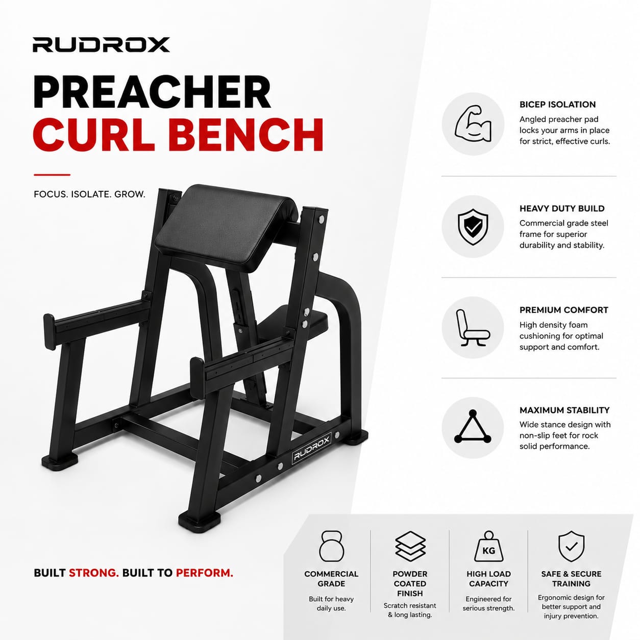 RUDROX RXP-35 Commercial Preacher Curl Bench