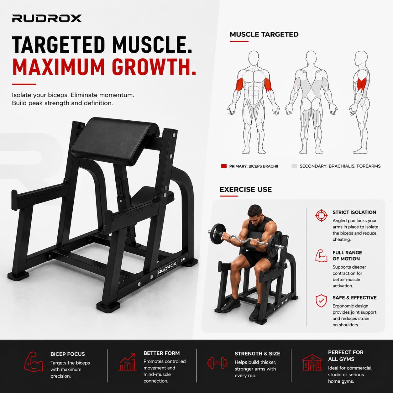 RUDROX RXP-35 Commercial Preacher Curl Bench