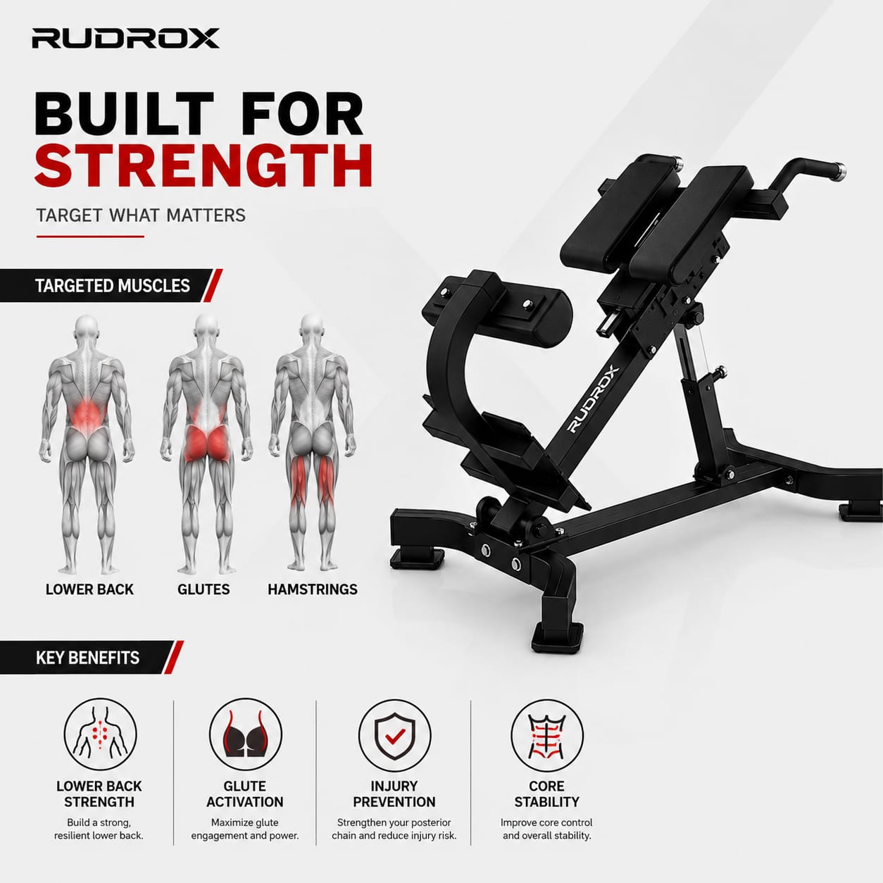 RUDROX RHX-45 Commercial Adjustable Hyperextension Bench