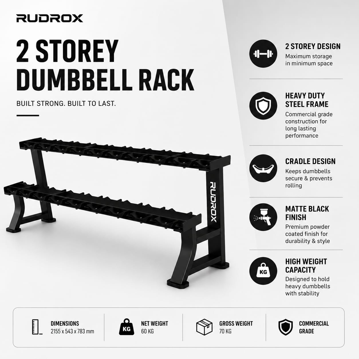RUDROX RDR-20 Commercial 2-Tier Dumbbell Rack