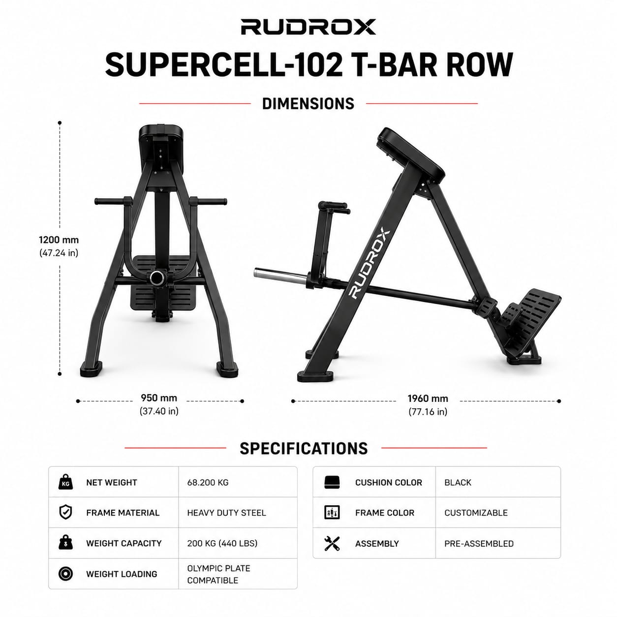 RUDROX SUPERCELL-102 Chest Supported T-Bar Row Machine