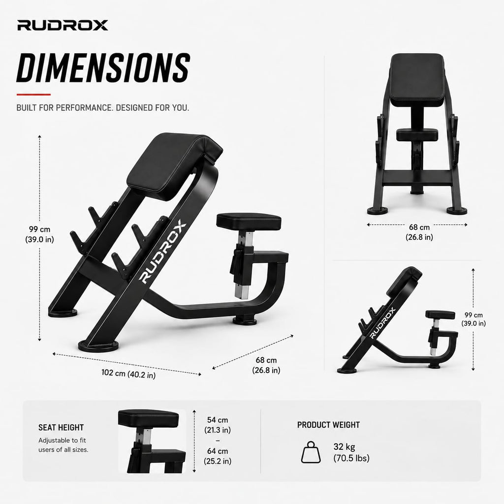 RUDROX Commercial Preacher Curl Bench – RDX-PCB01