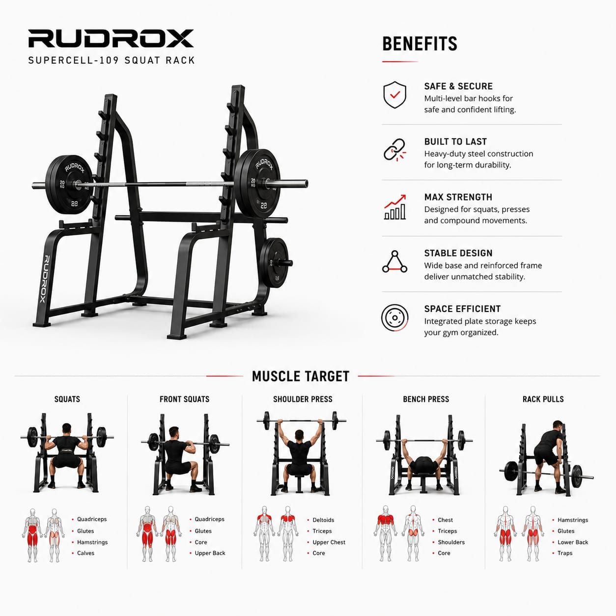 RUDROX SuperCell-109 Commercial Squat Rack