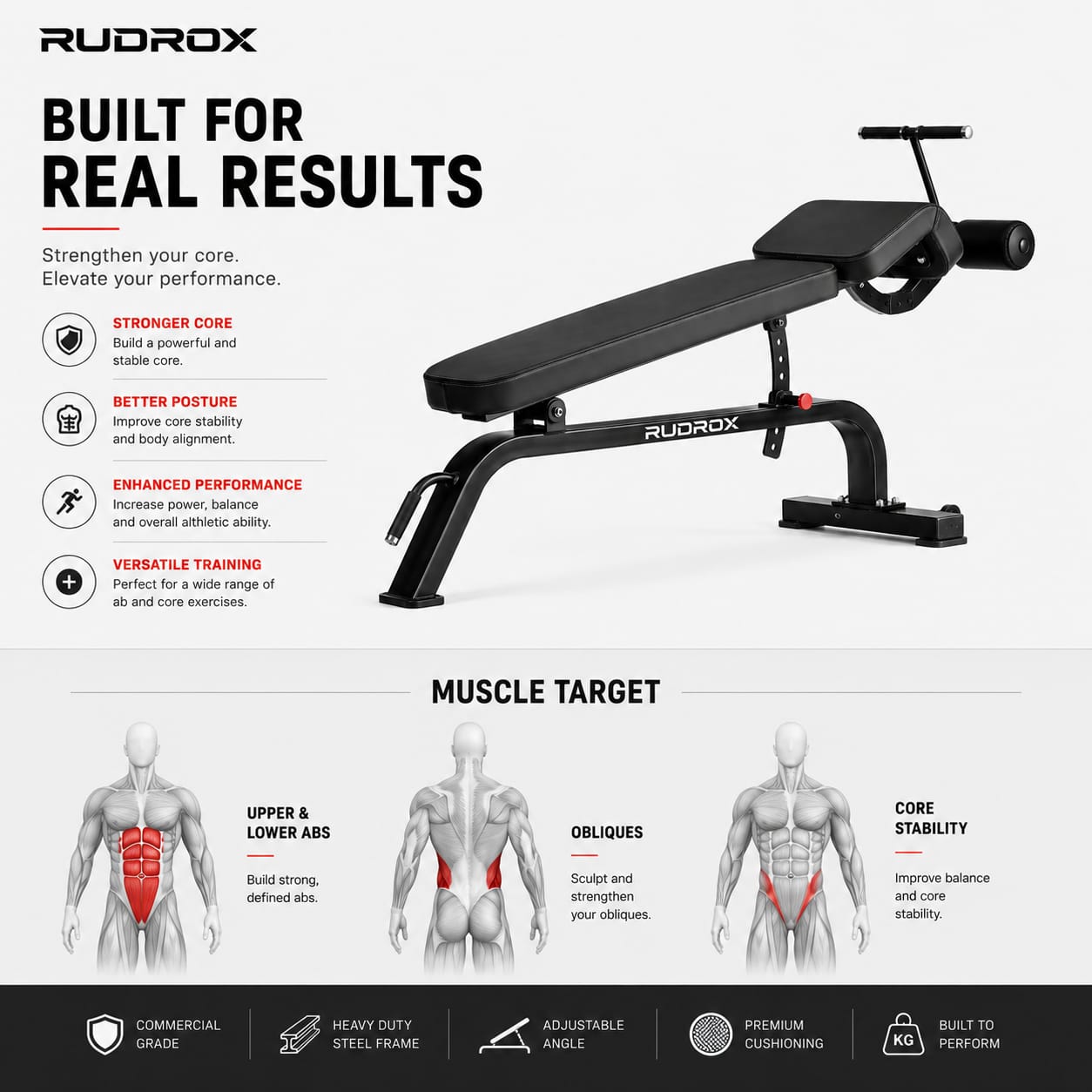 RUDROX RDX-AB1830 Adjustable Decline Ab Bench