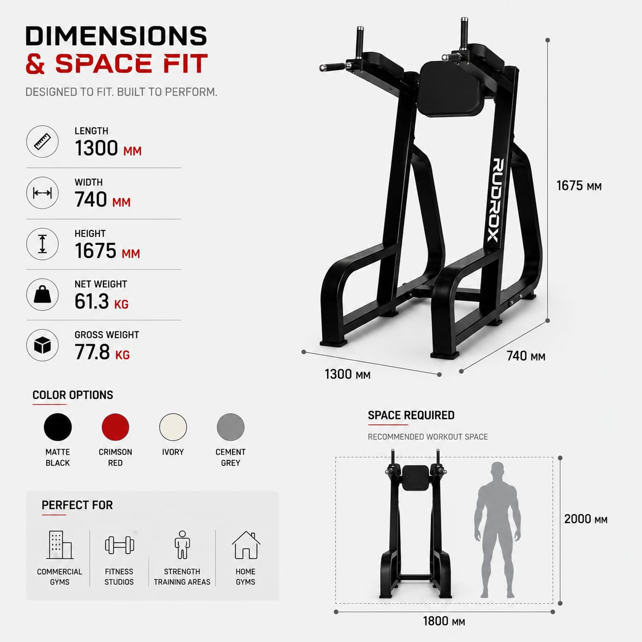 RUDROX RDX-CD1300 Commercial Vertical Knee Raise & Dip Station