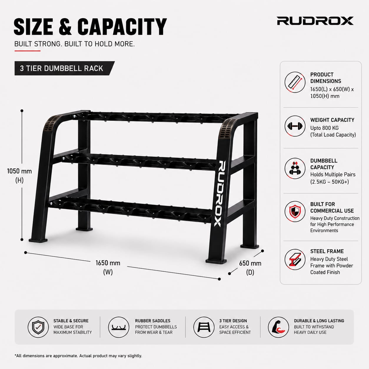 RUDROX RDX-DR1650 Commercial 3-Tier Dumbbell Rack