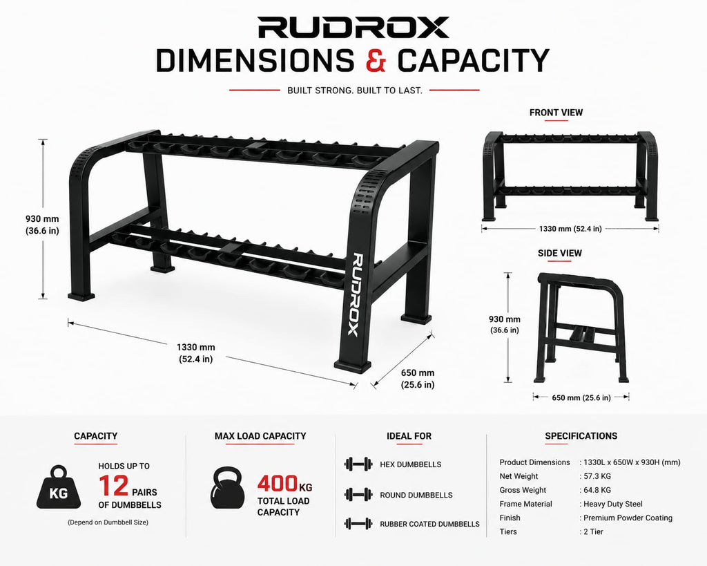 RUDROX RDX-DR1330 Commercial 2-Tier Dumbbell Rack
