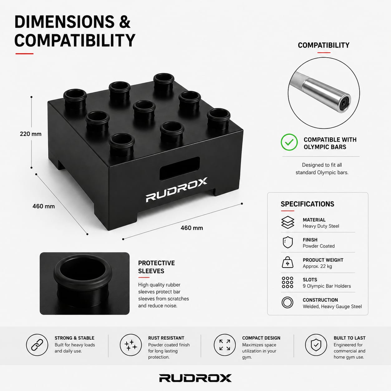 RUDROX RDX-BS09 Commercial Olympic Barbell Storage Stand