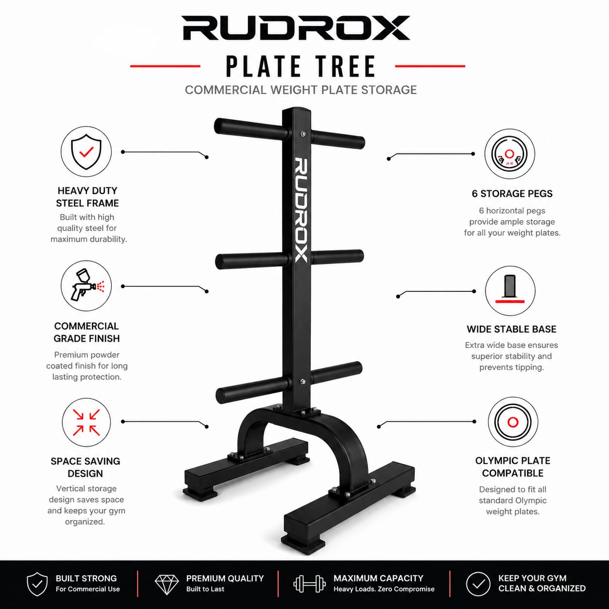 RUDROX Commercial Olympic Plate Tree Storage Rack – RDX-PT500