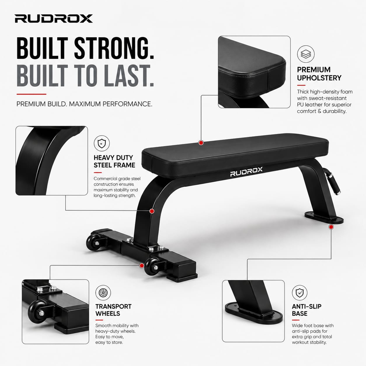 RUDROX RDX-FB450 Commercial Flat Weight Bench