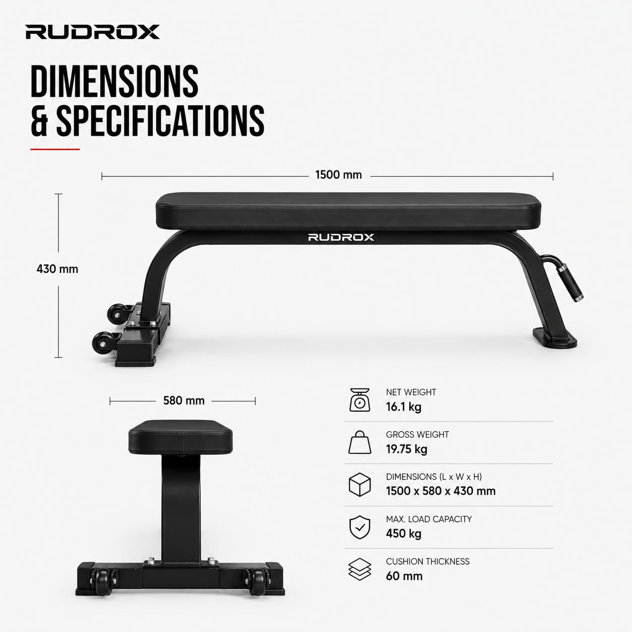 RUDROX RDX-FB450 Commercial Flat Weight Bench