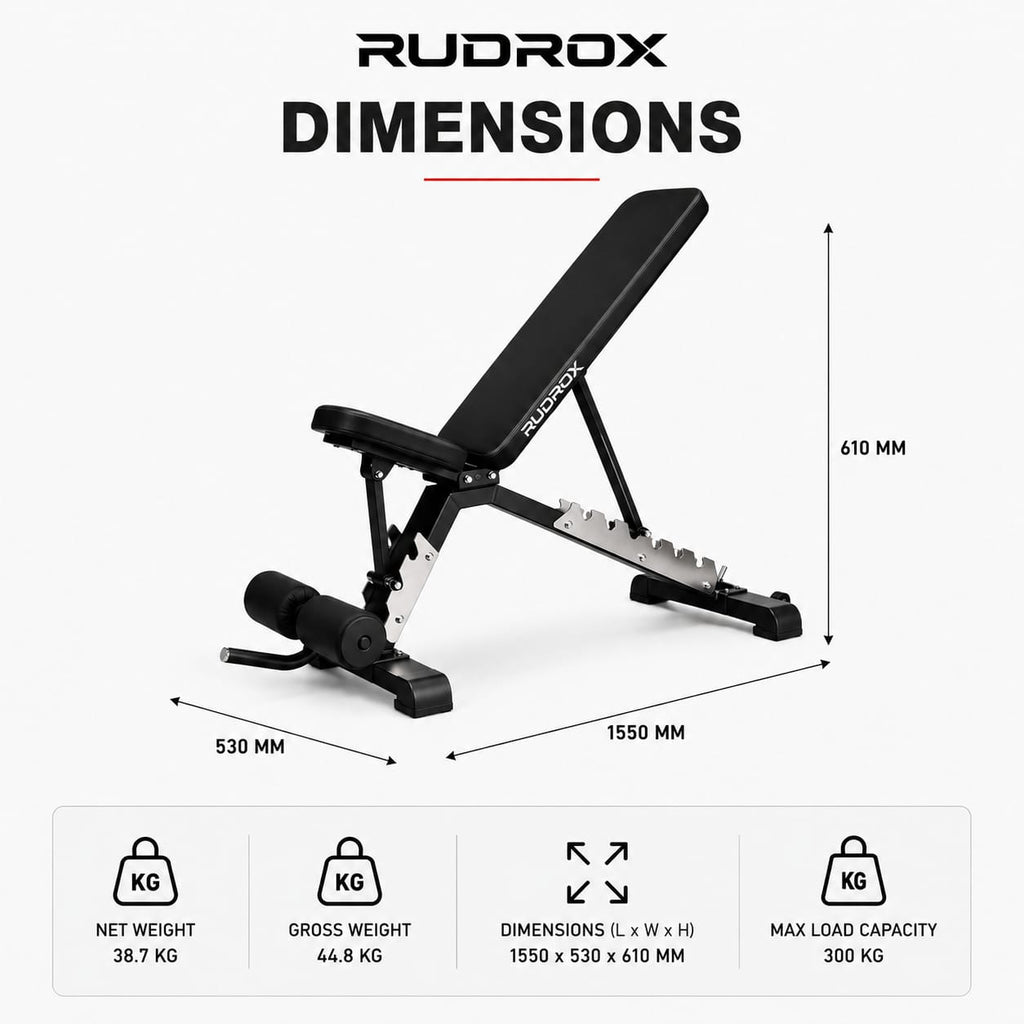 RUDROX RDX-AB300 Heavy Duty Adjustable Gym Bench – Flat, Incline & Decline
