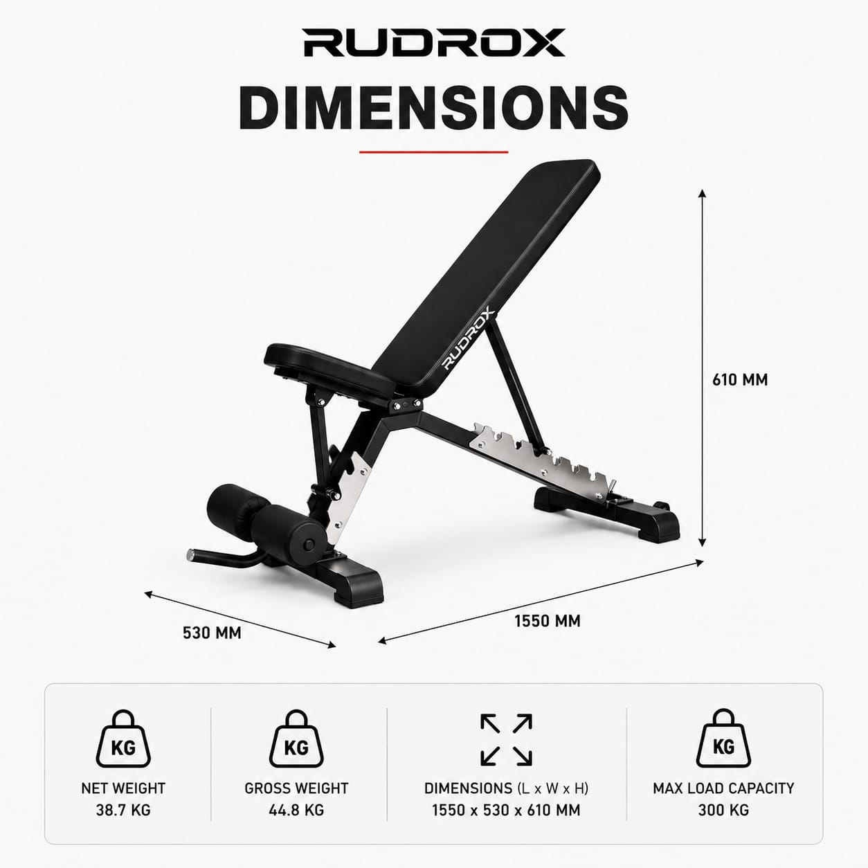 RUDROX RDX-AB300 Heavy Duty Adjustable Gym Bench – Flat, Incline & Decline