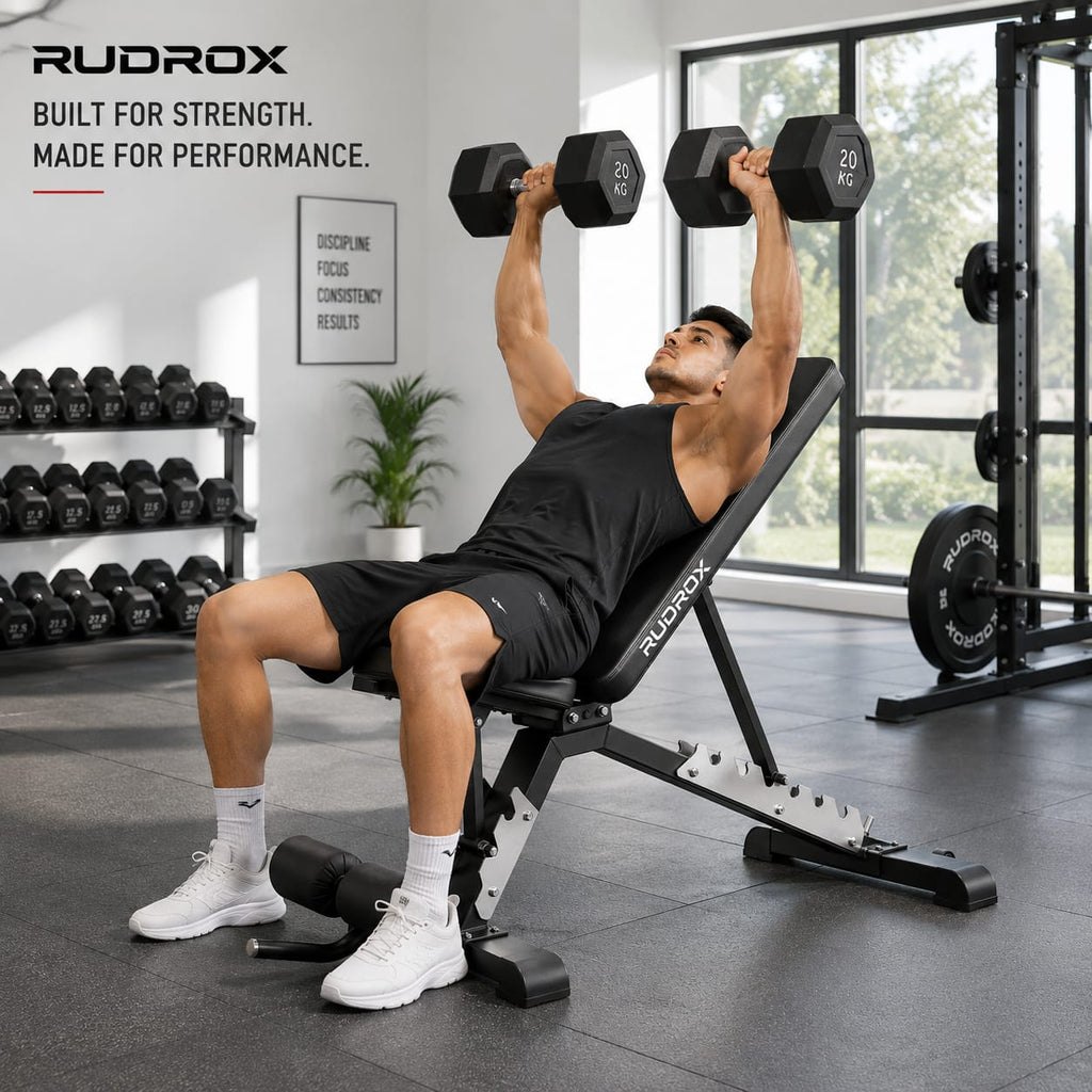 RUDROX RDX-AB300 Heavy Duty Adjustable Gym Bench – Flat, Incline & Decline