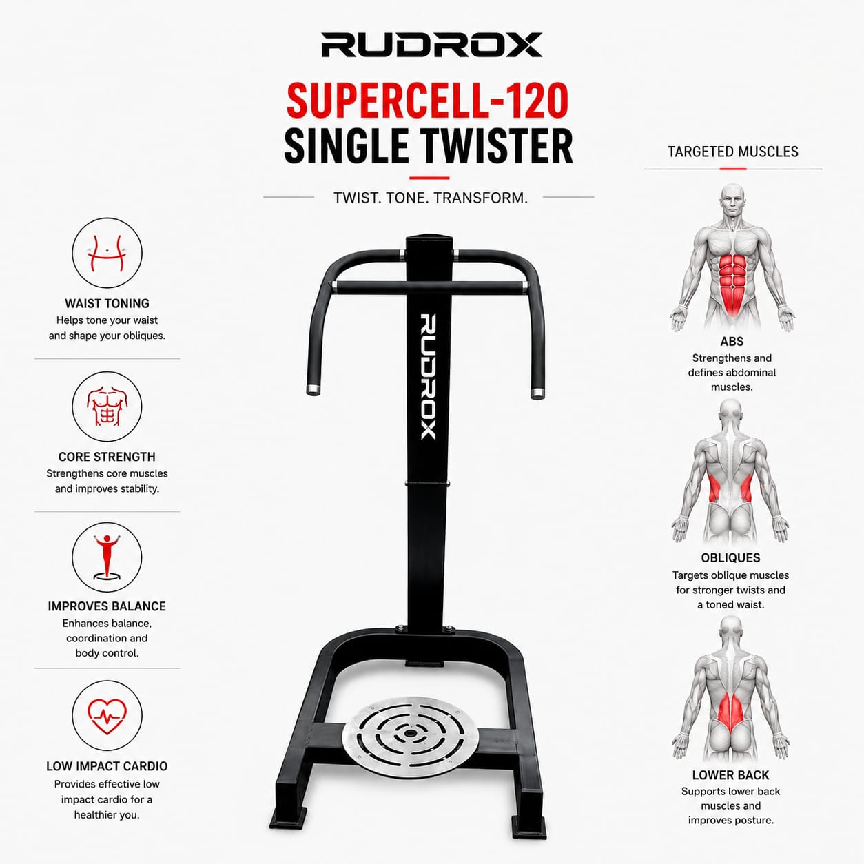 RUDROX RDX-ST120 Supercell Single Twister – Heavy Duty Waist Twister & Core Strength Trainer