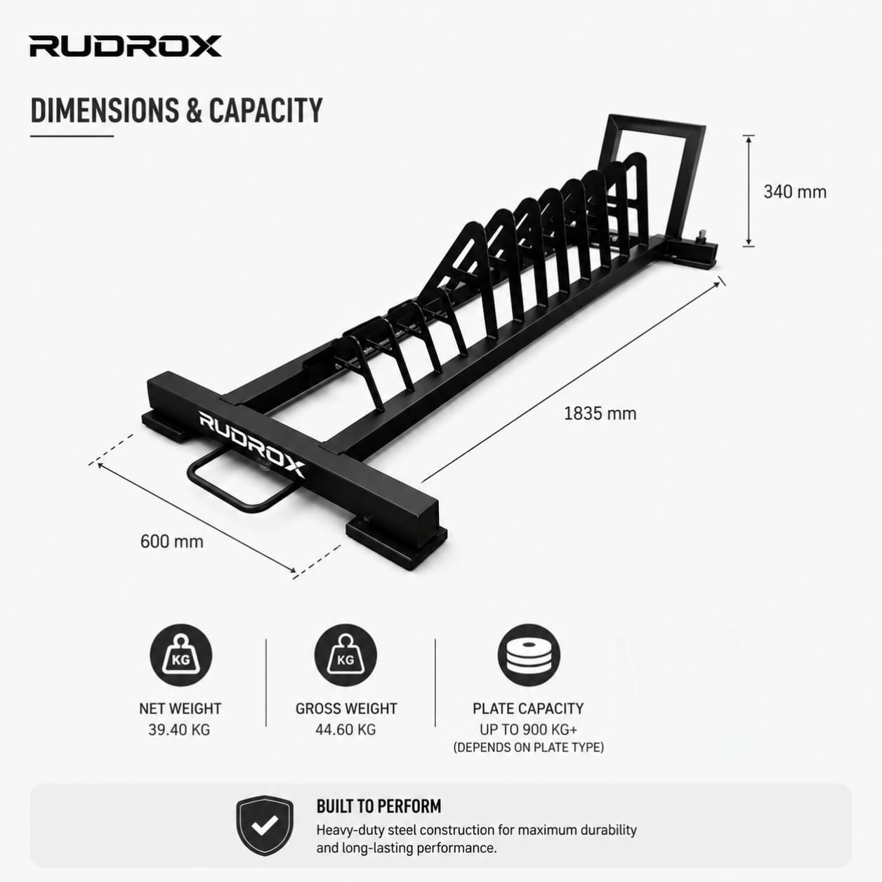 RUDROX RDX-PR900 Heavy Duty Olympic Weight Plate Storage Rack