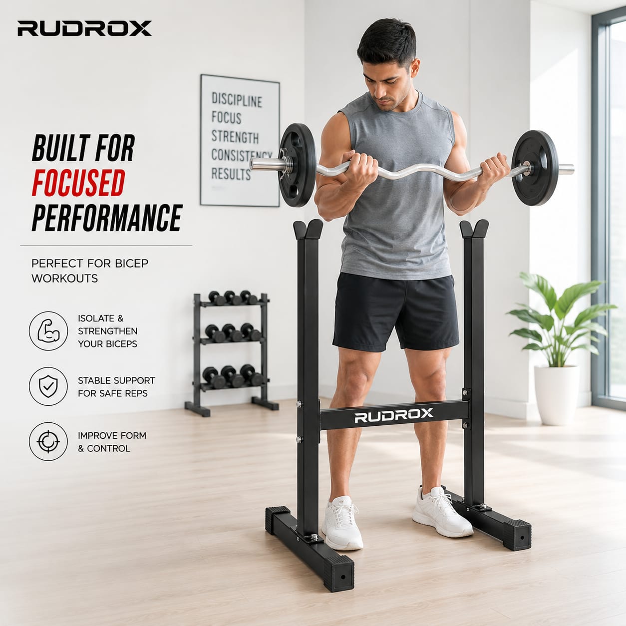 RUDROX RDX-BC150 Heavy Duty Barbell Curl Stand – Commercial Bicep Curl Rack