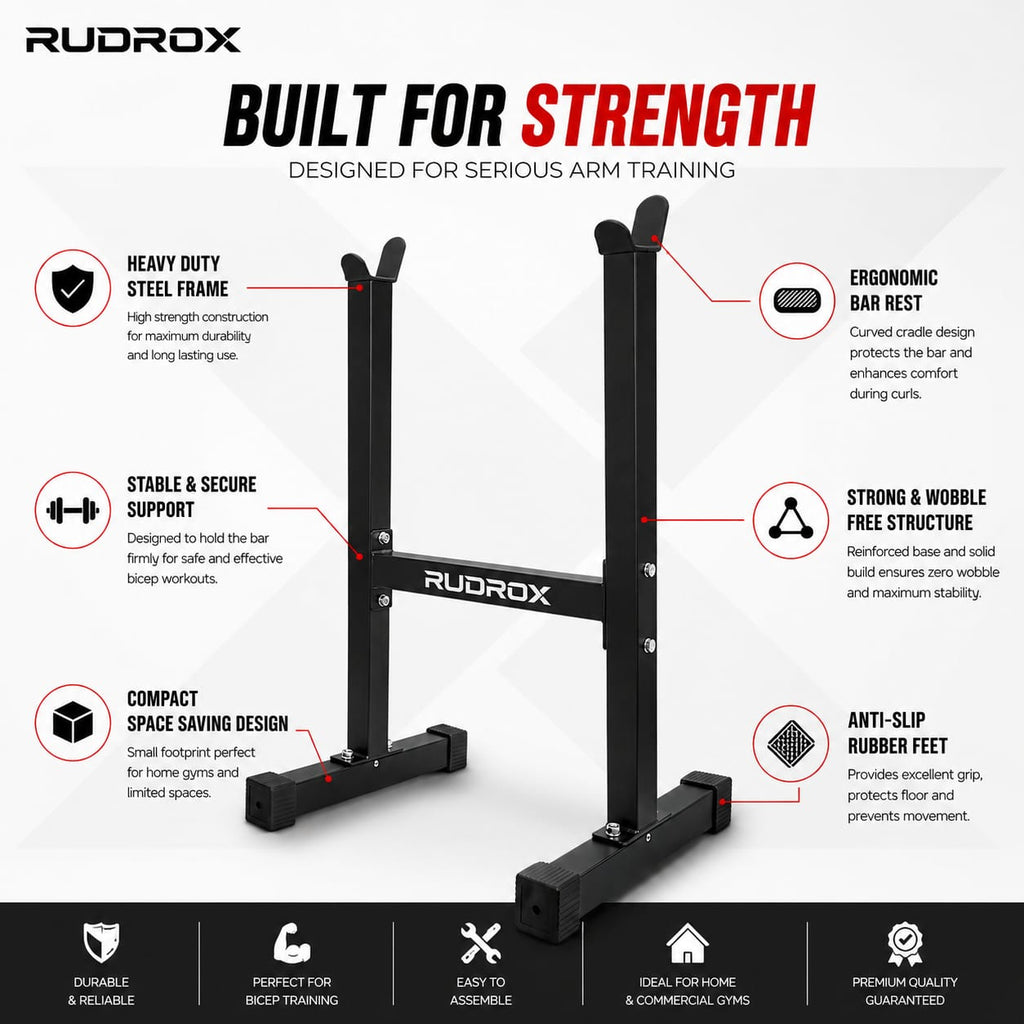 RUDROX RDX-BC150 Heavy Duty Barbell Curl Stand – Commercial Bicep Curl Rack