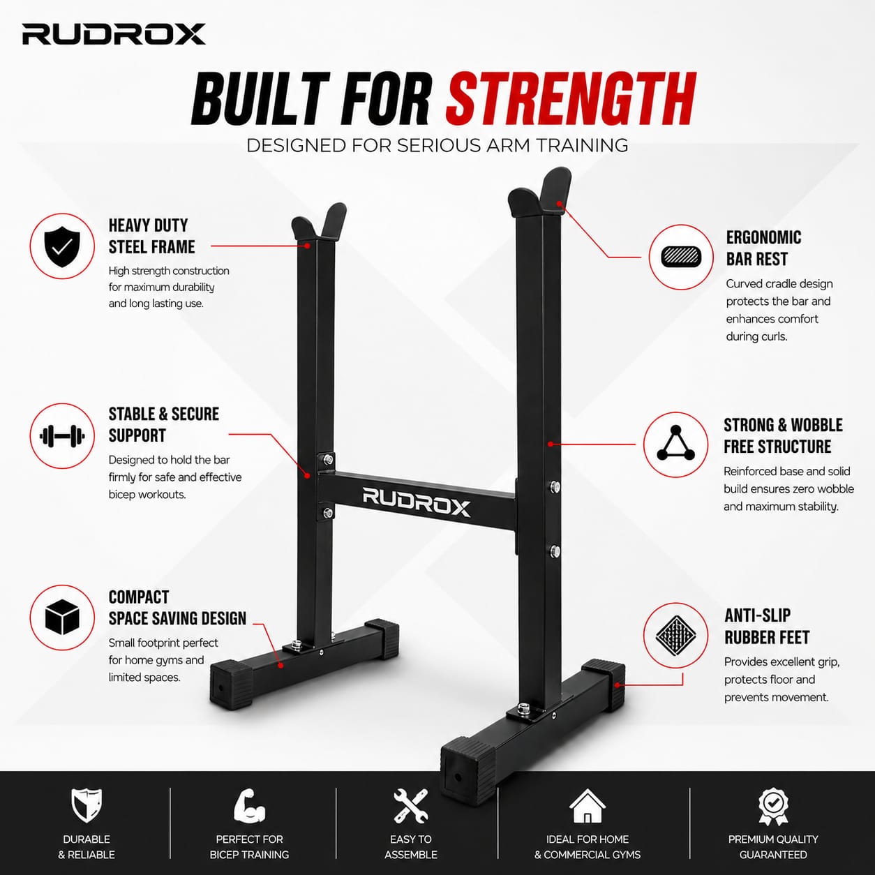 RUDROX RDX-BC150 Heavy Duty Barbell Curl Stand – Commercial Bicep Curl Rack