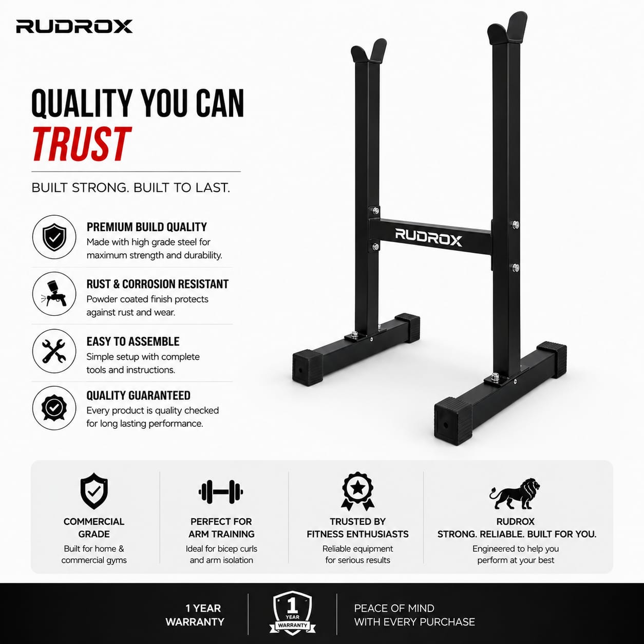 RUDROX RDX-BC150 Heavy Duty Barbell Curl Stand – Commercial Bicep Curl Rack