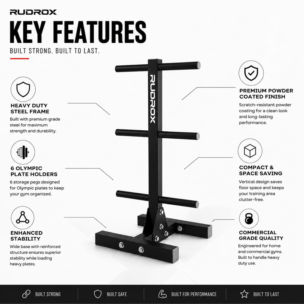 RUDROX RDX-PR300 Heavy Duty Olympic Weight Plate Storage Rack – Vertical Plate Tree Stand for Home & Commercial Gym