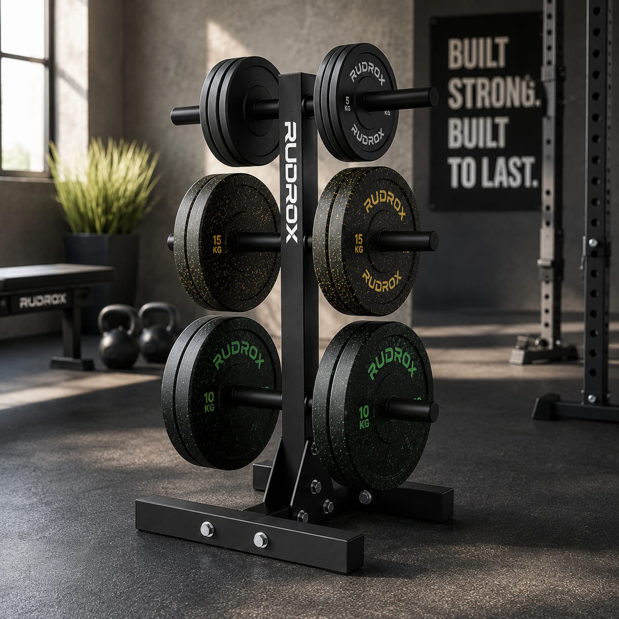 RUDROX RDX-PR300 Heavy Duty Olympic Weight Plate Storage Rack – Vertical Plate Tree Stand for Home & Commercial Gym