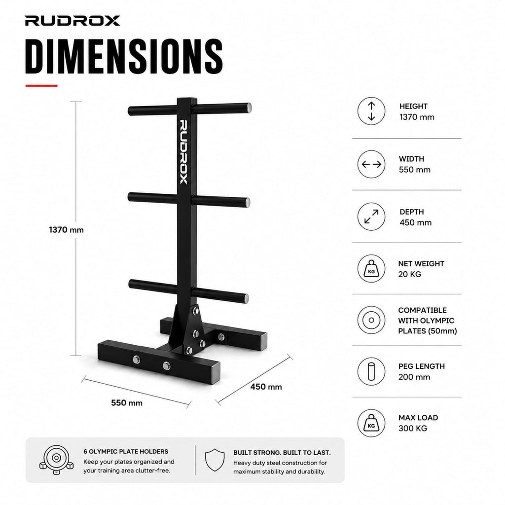 RUDROX RDX-PR300 Heavy Duty Olympic Weight Plate Storage Rack – Vertical Plate Tree Stand for Home & Commercial Gym
