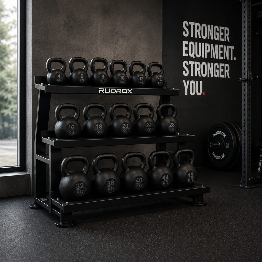 RUDROX RDX-KR500 Heavy Duty 3-Tier Kettlebell Storage Rack – Commercial Gym Organizer Stand