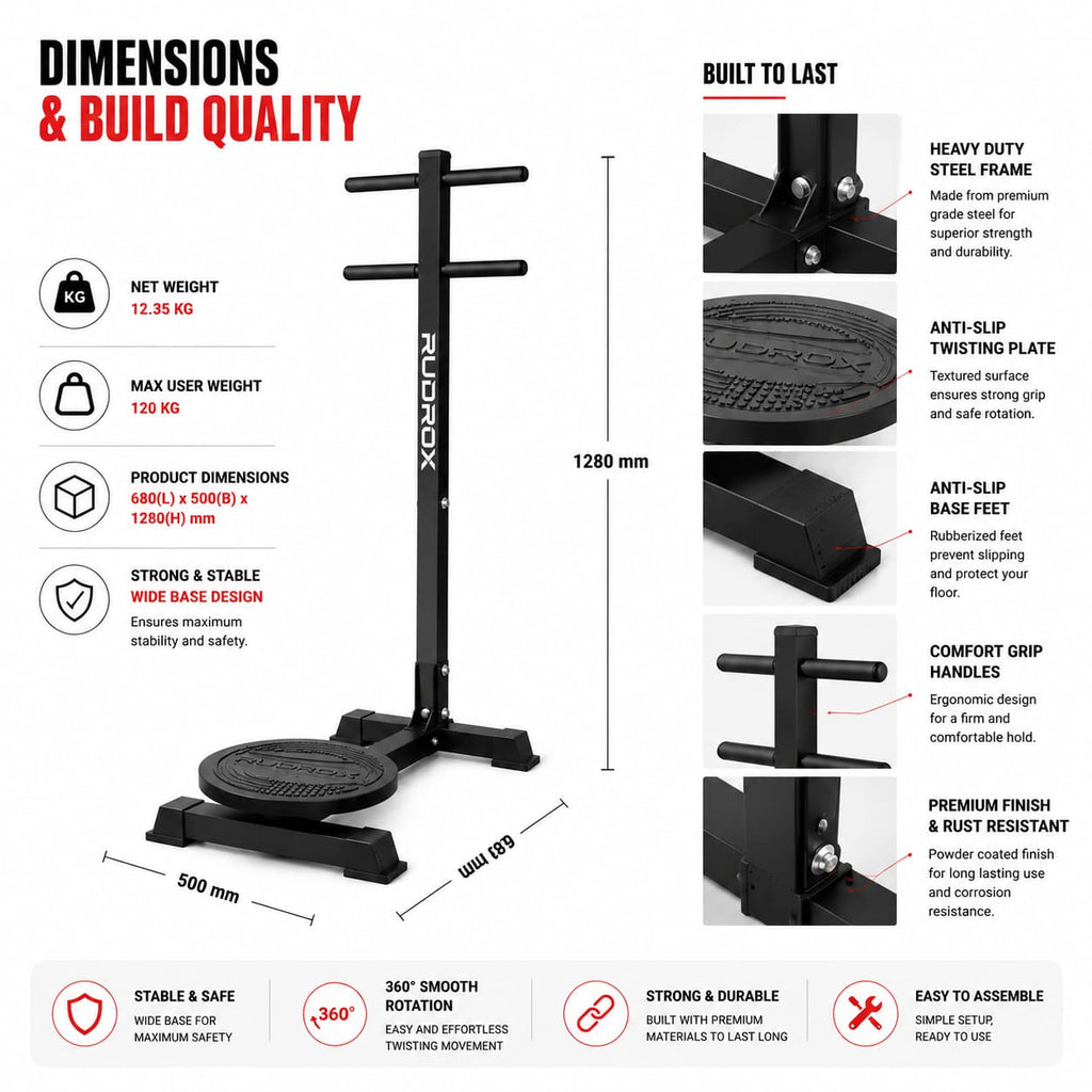 RUDROX RDX-TW360 Premium Waist Twister with Anti-Slip Rotating Disc & Steel Frame