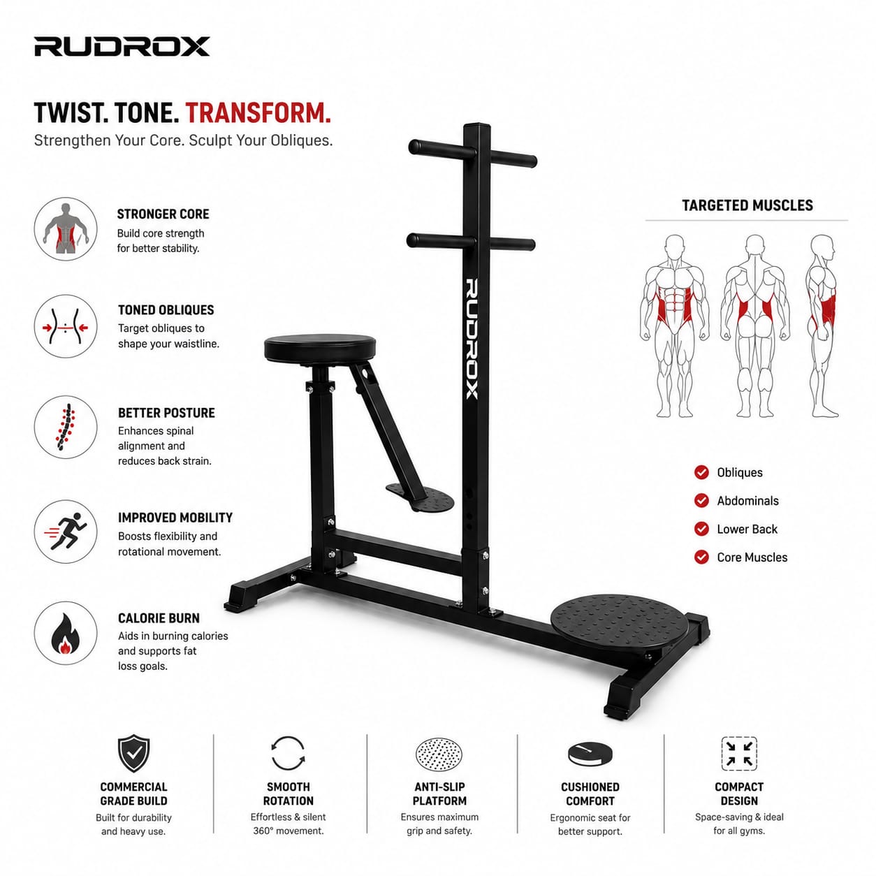 RUDROX RDX-RT360 Heavy Duty Rotary Torso Machine for Core & Oblique Training