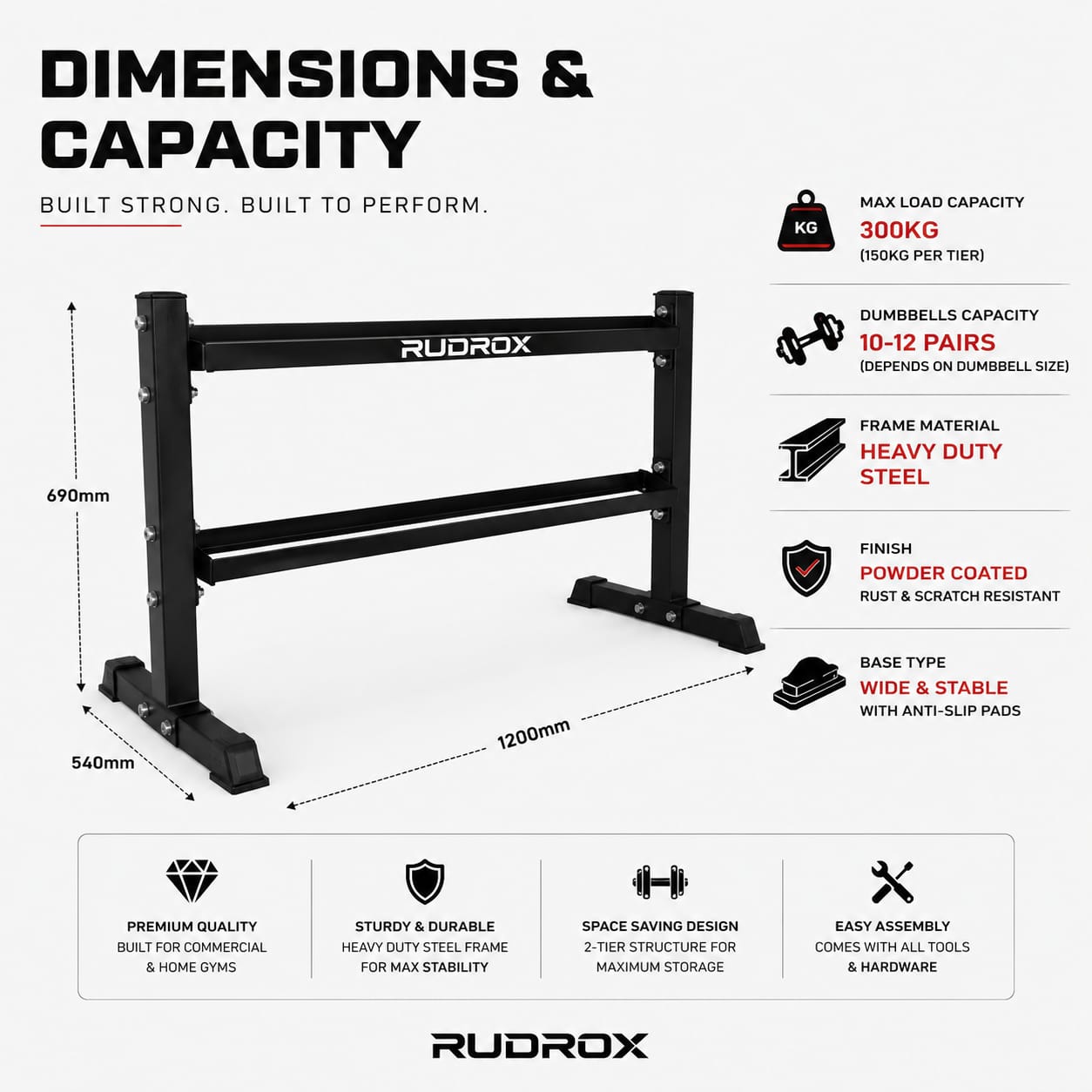 RUDROX RDX-DBR300 Heavy Duty 2-Tier Dumbbell Rack
