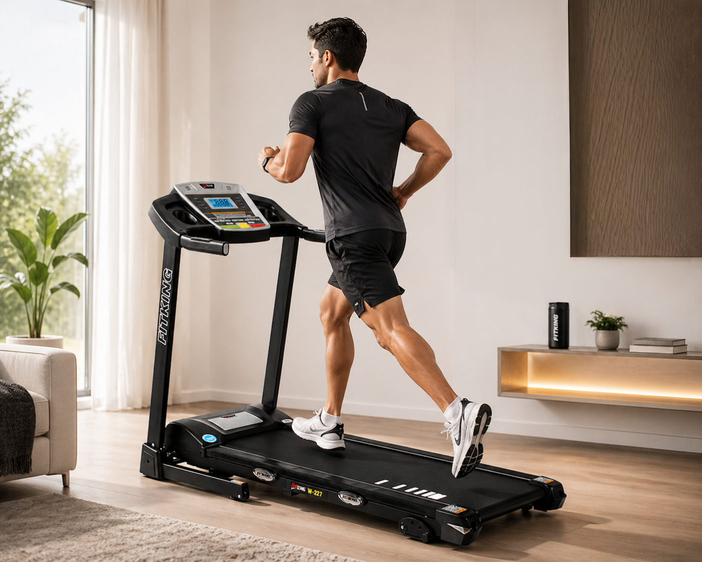 FITKING W-227 Motorized Treadmill (2.0 HP, 14 km/h, Auto Incline, Bluetooth, Foldable, Home Use)