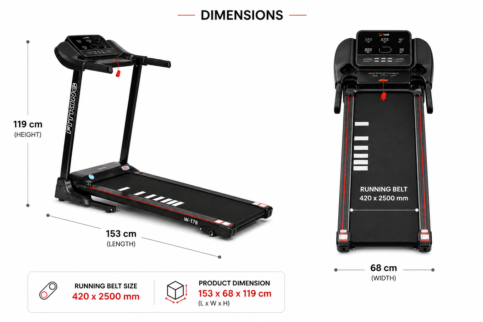 FITKING W-178 Motorized Treadmill (2.0 HP, 12 km/h, Foldable, Incline, Home Use)