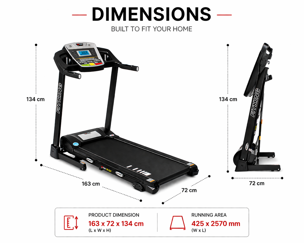 FITKING W-227 Motorized Treadmill (2.0 HP, 14 km/h, Auto Incline, Bluetooth, Foldable, Home Use)