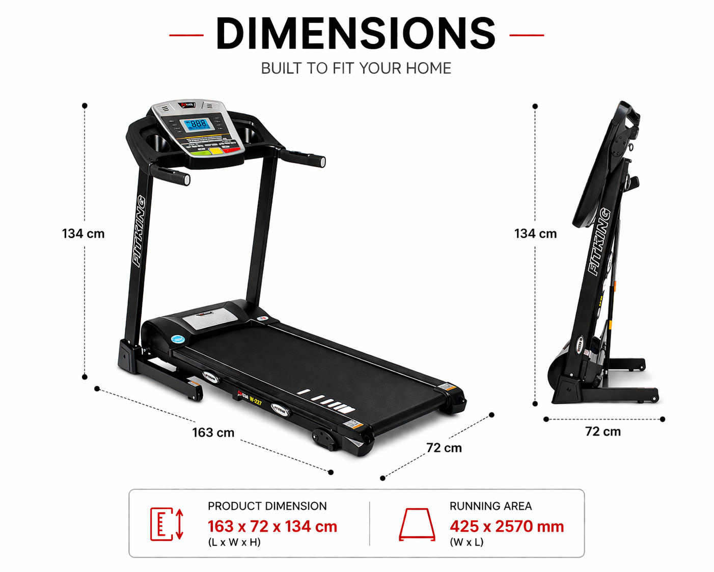 FITKING W-227 Motorized Treadmill (2.0 HP, 14 km/h, Auto Incline, Bluetooth, Foldable, Home Use)