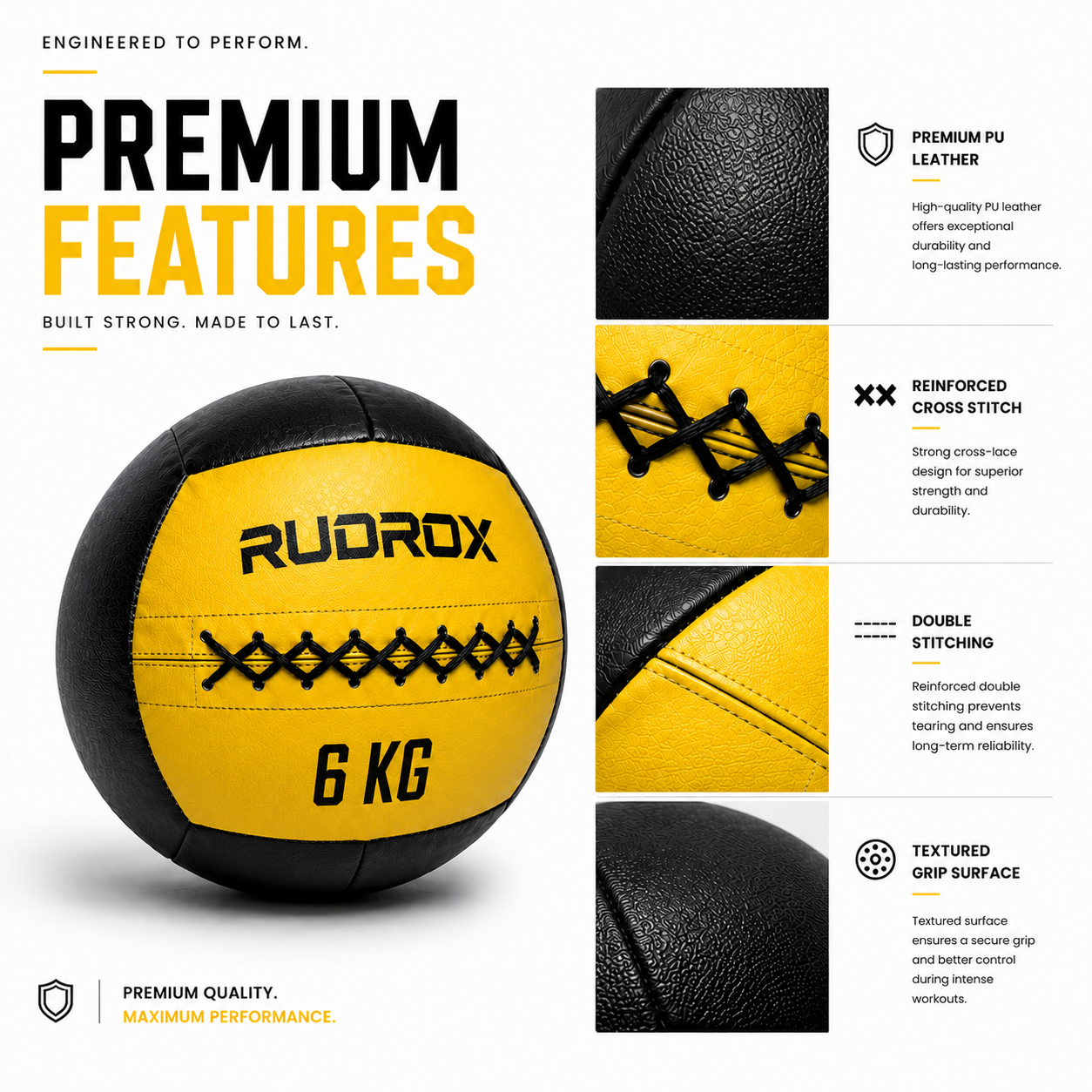 RUDROX Premium PU Leather Medicine Ball