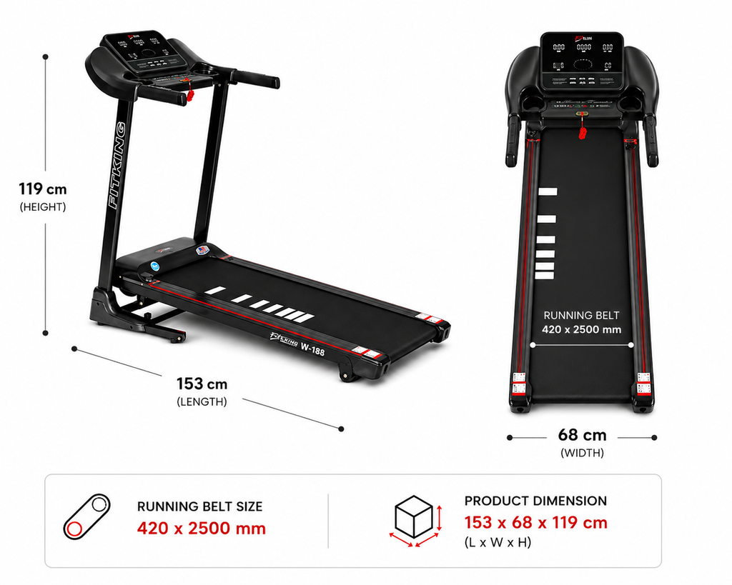 FITKING W-188 Motorized Treadmill (2.0 HP, 12 km/h, Auto Incline, Foldable, Home Use)