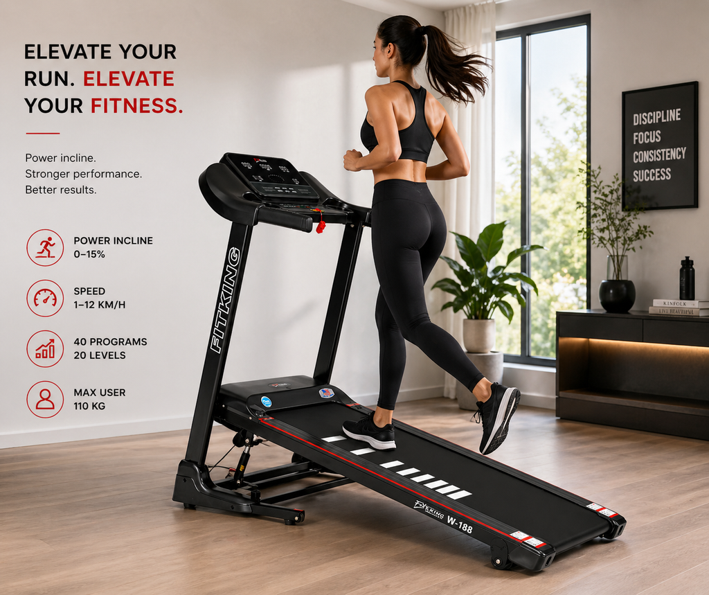 FITKING W-188 Motorized Treadmill (2.0 HP, 12 km/h, Auto Incline, Foldable, Home Use)