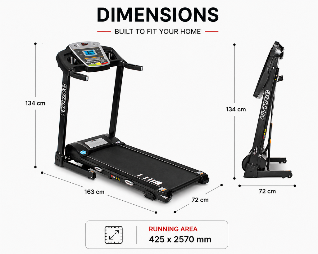 FITKING W-207 Motorized Treadmill (2.0 HP, 14 km/h, LCD Display, Foldable, Home Use)