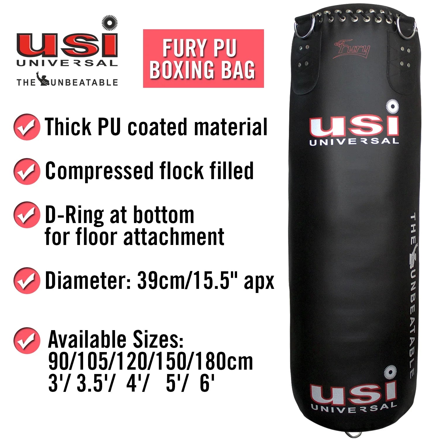 USI 626PU Fury PU Boxing Bag – Professional Heavy Punching Bag
